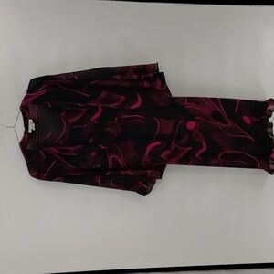 D.J. Summers 2 pc dress black with pink print size 14 vintage lined, see descrip